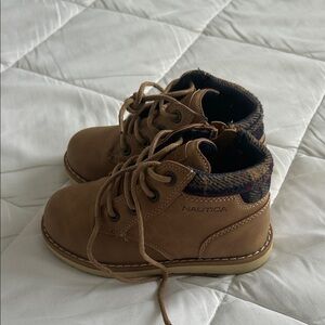 Nautica Toddler Brown Lace-Up Ankle Boots with Patterned Knit Collar with zipper